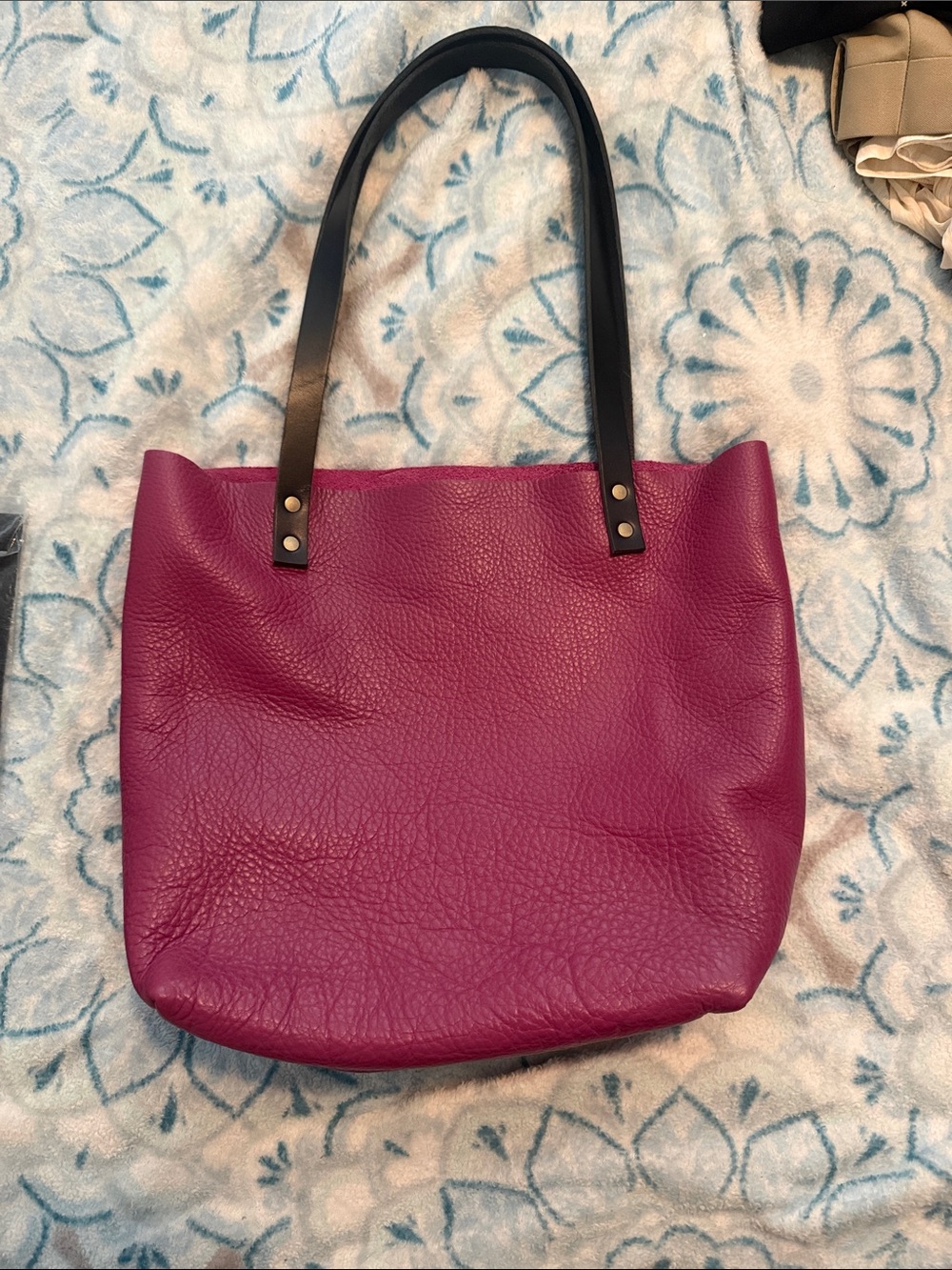 Portland leather goods Fuchsia Leather Tote with Black Handles - Picture 2 of 4